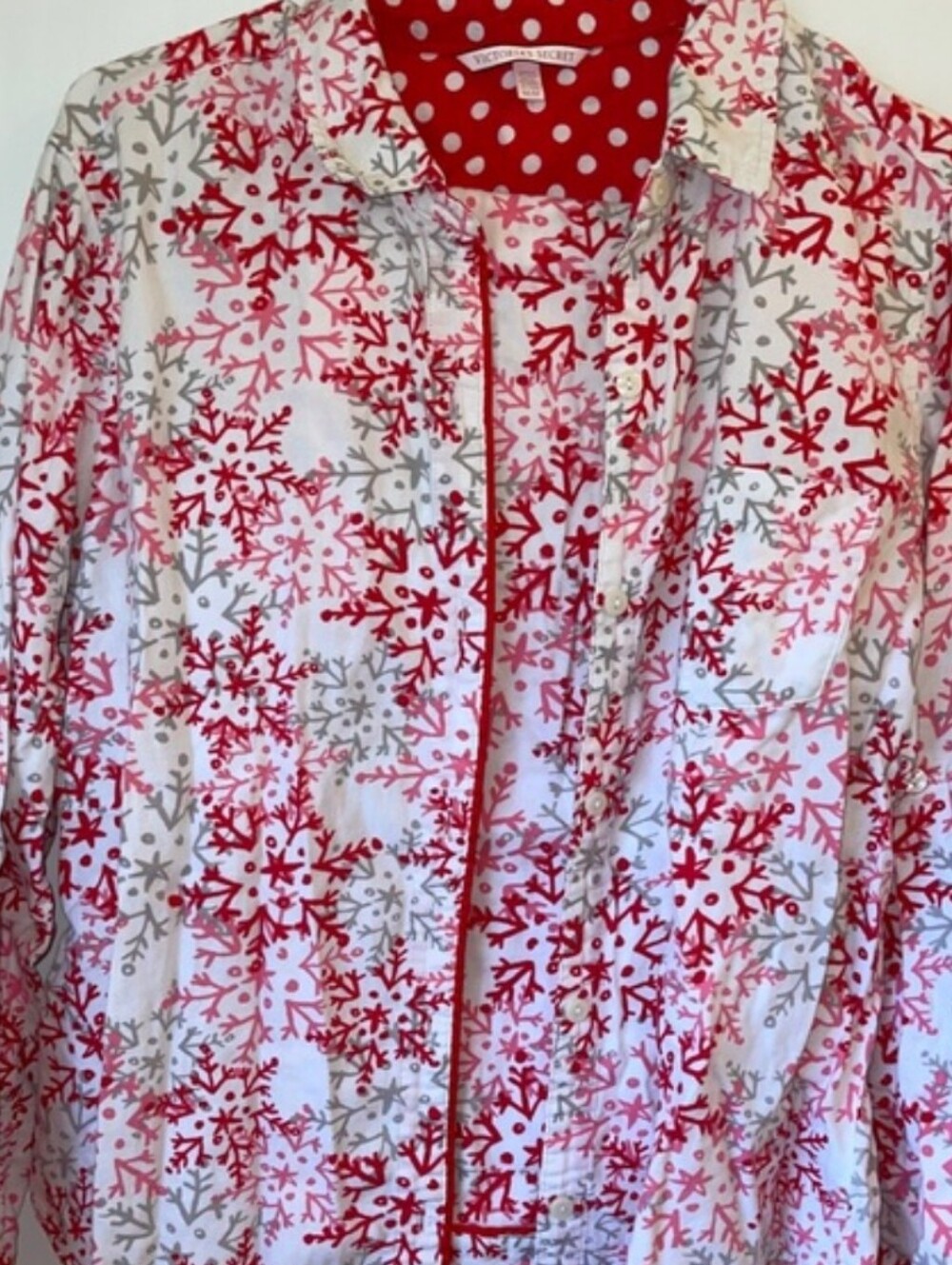 Victoria secret pajama top pink white button front flannel size S/P 💖